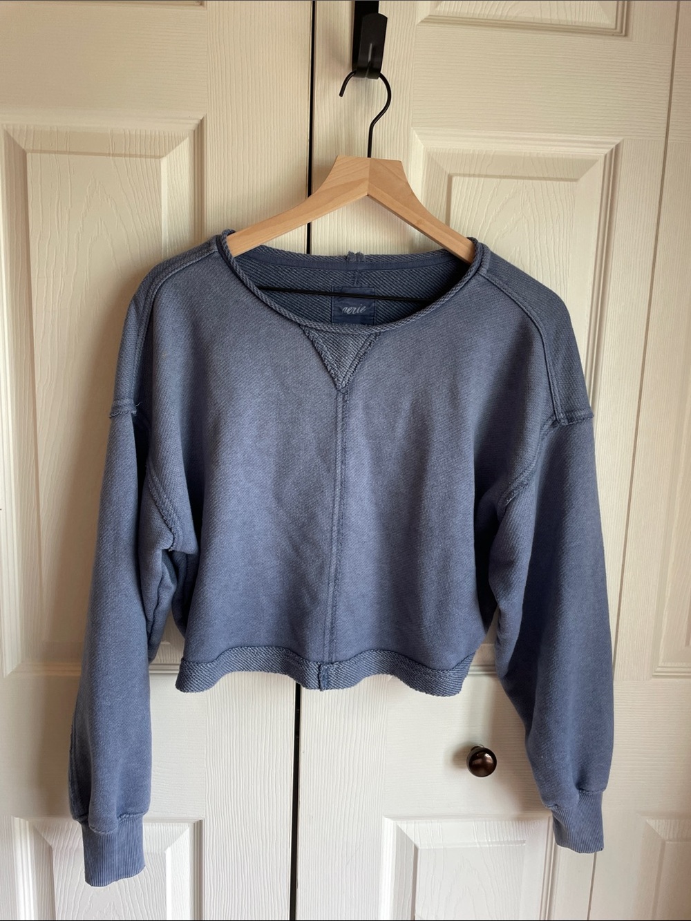 Aerie Cropped Slate Blue Crewneck Sweatshirt